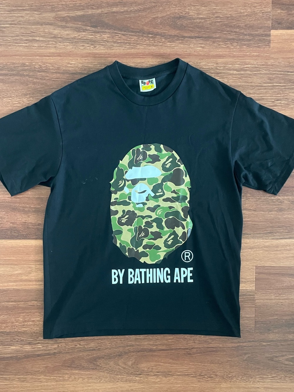 A Bathing Ape Camo Ape Head Tee - Black with Green Camo size M